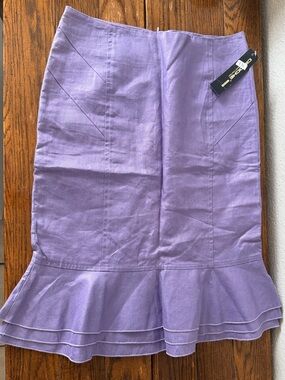 Cinoche Vintage Lavender Ruffle-Hem Women's Skirt Linen Sz 38 Xs-S